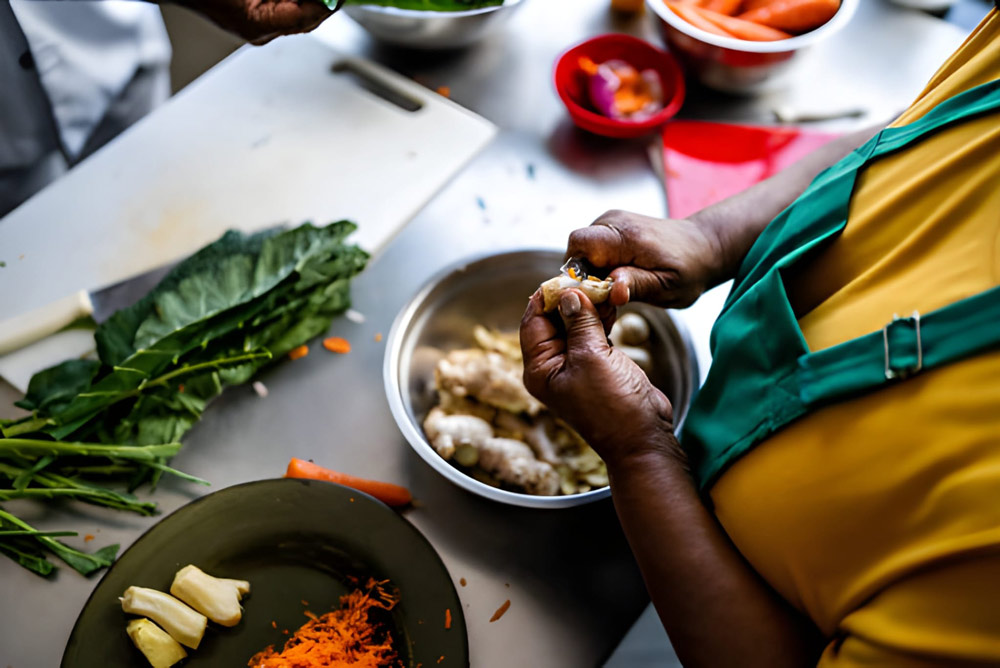 Chef cuisinant avec gingembre